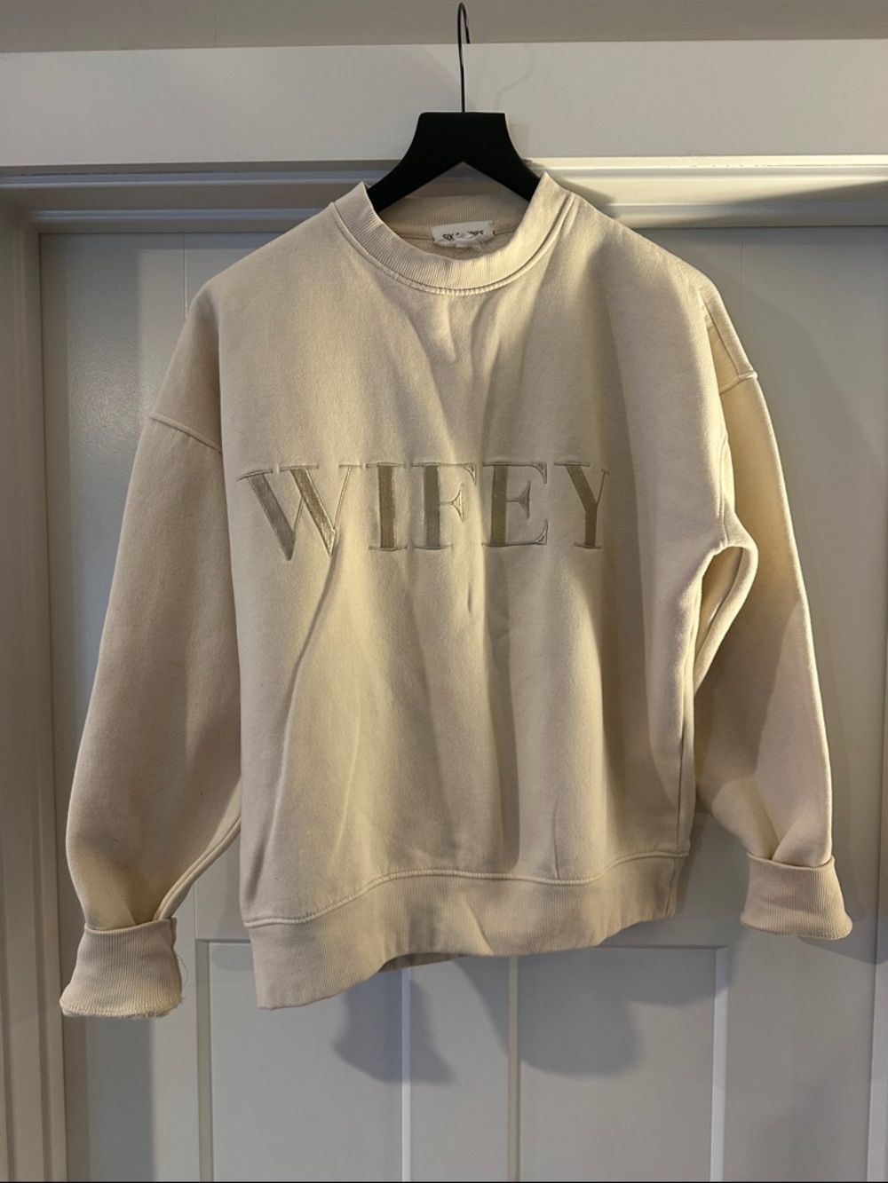 Wifey Embroidered Crewneck Sweatshirt - Cream
